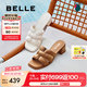 百麗（Belle）度假風一字拖鞋女2025夏季新商場同款真皮編織高跟拖鞋D6U1DBT5 米白 37 (235mm)