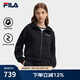 FILA 斐樂官方短款外套女秋季新款時尚刺繡開衫衛(wèi)衣夾克上衣 正黑色-BK M