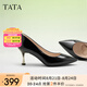 他她（TATA）女鞋高跟鞋尖頭2025新款細(xì)跟裸色通勤單鞋女鞋氣質(zhì)新 黑色（舒適牛皮革-7cm） 39