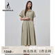 beanpole【度假連衣裙】濱波  春夏女士化纖翻領(lǐng)短袖抽繩收腰連衣裙 米色 L 170/92A