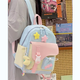 睿昂大容量撞色奶油風(fēng)書(shū)包女學(xué)生百搭ins日系休閑可愛(ài)雙肩包女出游包 藍色小號【帶兩個(gè)星星+月亮】