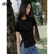 DZZIT地素短袖T恤夏季新中式黑色斜門(mén)襟上衣女3J2B3511A 黑色 M