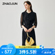 兆君2025春夏桑蠶絲新款個(gè)性褶皺連衣裙女圓領(lǐng)系帶黑色直筒裙子 黑色 XL