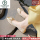 啄木鳥法式平底芭蕾單鞋女夏季2025新款軟底一腳蹬蛋卷鞋奶奶鞋豆豆鞋子 香檳色(羊皮) 38