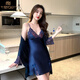 莫代爾性感睡衣女夏季冰絲綢2025新款蕾絲純欲風(fēng)輕奢感吊帶睡裙睡袍 905兩件套-藏青(無胸墊) 2XL 130-145斤