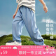 ASK JUNIOR男童褲子2025夏兒童褲腳貼標(biāo)休閑純色軟牛仔褲防蚊褲 牛仔藍(lán) 150