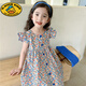 G.DUCKKIDS兒童裙子夏季新品韓版女童系帶碎花連衣裙洋氣寶寶背心裙A字裙潮 花色  110