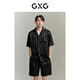 GXG男士夏季家居服緞面冰絲順滑睡衣男款時(shí)尚簡(jiǎn)約短袖短褲套裝 黑色 XL