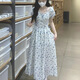 小野七天碎花連衣裙女夏法式茶歇泡泡袖掛脖系帶氣質(zhì)甜美溫柔初戀長裙 【藍(lán)色碎花 S】