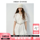 VEGA CHANG法式連衣裙女2025年秋季新款度假風(fēng)喇叭袖V領(lǐng)高級(jí)感氣質(zhì)白色裙子 云朵白（短袖） M