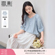 香影中袖襯衫女圓領2025夏裝新款慵懶泡泡袖氣質(zhì)淑女寬松藍色上衣 藍色 M 160/84A/95-110斤