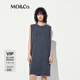 MO&Co.連衣裙2025夏新品洗磨做舊棉質(zhì)細(xì)鉆標(biāo)語(yǔ)捏褶寬肩H型MBE2DRS085 礦灰色 S /160