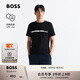 BOSS博斯【防曬T恤】男士夏徽標(biāo)印花修身棉質(zhì)平紋針織休閑短袖T恤 001-黑色 XL