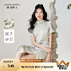 秋水伊人H型圓領(lǐng)印花腰身活褶連衣裙2025夏新款女休閑國風(fēng)中長裙 綠色 M