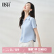 歐莎（OSA）純色V形polo領(lǐng)t恤衫女士夏季衣服2025新款短袖高檔顯瘦減齡上衣 藍(lán)色 M
