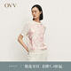 OVV【東方簡奢風】【黃金羊毛】2024秋冬新款時尚印花圓領短袖針織衫 櫻花粉 XL