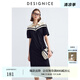 迪賽尼斯（DESIGNICE）2024年夏季新款通勤風休閑顯瘦拼接Polo領高腰短袖連衣裙 黑白 M