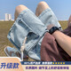 夏洛歐牛仔短褲男生夏季寬松青少年美式復古工裝五分褲潮牌休閑大碼褲子 22903淺藍 XL 建議135-150斤