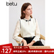 百圖betu女裝秋季新款襯衫國潮撞色花邊襯衣領(lǐng)結(jié)襯衫女2408T36 米白 S