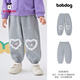 巴布豆女童褲子春秋款兒童休閑褲秋裝中小童長(cháng)褲新款女寶寶衛褲 淺灰愛(ài)心蕾絲 100cm 均碼
