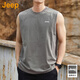 吉普（JEEP）美國正品高端潮牌休閑背心男士夏季新款涼感健身運動無袖T恤上衣 灰褐色 【官方正品】 XL 【推薦體重135-150斤】
