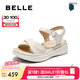 百麗（Belle）寬條帶休閑涼鞋女2025夏季新款商場(chǎng)同款真皮厚底涼鞋D6N2DBL5 米白 38 (240mm)