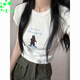CS.LION2025美式復(fù)古小熊刺繡修身短款T恤女夏季高腰露臍短袖辣妹上衣ins 白色 L 110-120斤