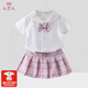 久愛(ài)久兒童jk短袖套裝夏季學(xué)院風(fēng)女童襯衫女孩百褶短裙甜美演出服 粉色套裝【裙版微差異介意勿拍】 120 （建議身高110-115cm）