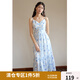 獨束大碼女裝浪漫度假風吊帶連衣裙微胖mm夏日新品清新多彩碎花裙 海島藍 L (尺碼：2)