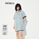 MO&Co.牛仔連衣裙2025夏新品鹽系淺藍(lán)棉質(zhì)設(shè)計感附印花絲巾MBE2DRS011 牛仔藍(lán)色 L /170