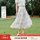 茵曼萊賽爾印花肌理高腰半身裙2025夏季女裝新款寬松顯瘦a字裙 白底藍(lán)花 M