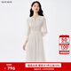 BUOUBUOU白月光2025春夏新品法式優(yōu)雅串珠刺繡蕾絲高腰連衣裙女 米白W81 S