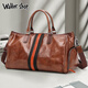 Walker Shop旅行包男【精選頭層牛皮】手提大容量短途出差行李包軟輕便健身 法國棕