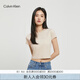 Calvin Klein Jeans夏季女士休閑ck印花百搭圓領(lǐng)辣妹短款正肩短袖T恤J221172 ACI-淺卡其色 M