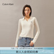 Calvin KleinJeans秋冬女士休閑通勤ck刺繡V字POLO領(lǐng)內(nèi)搭打底針織衫J224778 YBI-牛乳白 S