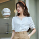 茵曼田園木耳邊短袖襯衫女夏季文藝繡花時(shí)尚輕薄舒適襯衣 珍珠白 S