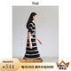 旅途原品（ltyp）真絲亞麻棉休閑V字翻領(lǐng)條紋針織連衣裙女直筒中長裙 杏黑色-經(jīng)典條紋-真絲亞麻棉 L -XL-165-170cm（現(xiàn)貨）