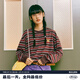 MMLG 87mm 長袖條紋T恤女男秋季新款寬松百搭經(jīng)典1987刺繡情侶上衣 紅咖條紋 S