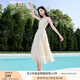香影無袖背心連衣裙女2025夏季新款高腰超仙拼接網(wǎng)紗層層蛋糕裙子 米色 S