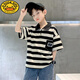 G.DUCKKIDS男童短袖T恤夏裝2025新款中大兒童裝夏季男孩半袖POLO衫上衣潮牌 黑色 150 建議身高140-150cm年齡9-10歲