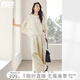 對白法式慵懶亞麻襯衫褲裙兩件套女2025夏新款松弛感寬松氣質(zhì)套裝 淺杏色 XL