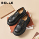 百麗（Belle）復古抓皺牛津鞋女2025秋新牛皮厚底增高休閑單鞋B2779CM5 黑色 35 (225mm)