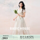 Basic House/百家好法式復古波點(diǎn)連衣裙夏季新款荷葉邊中長(cháng)款裙子 杏色 L