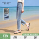 秋水伊人簡(jiǎn)約中高腰通勤百搭牛仔褲夏季新款女裝顯瘦褲子 藍(lán)色 L