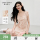 秋水伊人法式荷葉邊碎花長裙2025年夏季新款女氣質(zhì)收腰顯瘦連衣裙 肉粉色 M