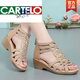 卡帝樂鱷魚（CARTELO）高檔真軟皮羅馬涼鞋女夏2025新款軟底媽媽鞋時尚外穿女士涼鞋坡跟 金色羅馬涼鞋 37