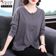 啄木鳥(niǎo)純棉長(cháng)袖t恤女裝2025春秋新款媽媽不規則上衣大碼胖mm寬松打底衫 灰色 M (建議85-105斤)