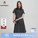 Hush Puppies【輕盈無壓】暇步士女裝2025夏季休閑收腰半袖連衣裙 玄青藍 L