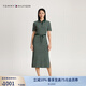 TOMMY HILFIGER【側(cè)邊開叉】夏女氣質(zhì)休閑通勤收腰顯瘦POLO長裙連衣裙42030 綠白條紋0CG M