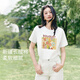 伊芙麗（eifini）伊芙麗春日手繪花朵插畫(huà)印花設計字母T恤女春夏新款短袖上衣 本白色 S 90-105斤